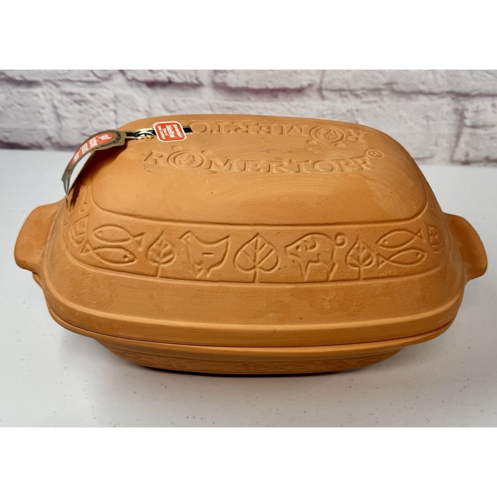 Romertopf 110 Terracotta Clay Baker Covered Baking Dish Pan Lid Unglazed NEW
